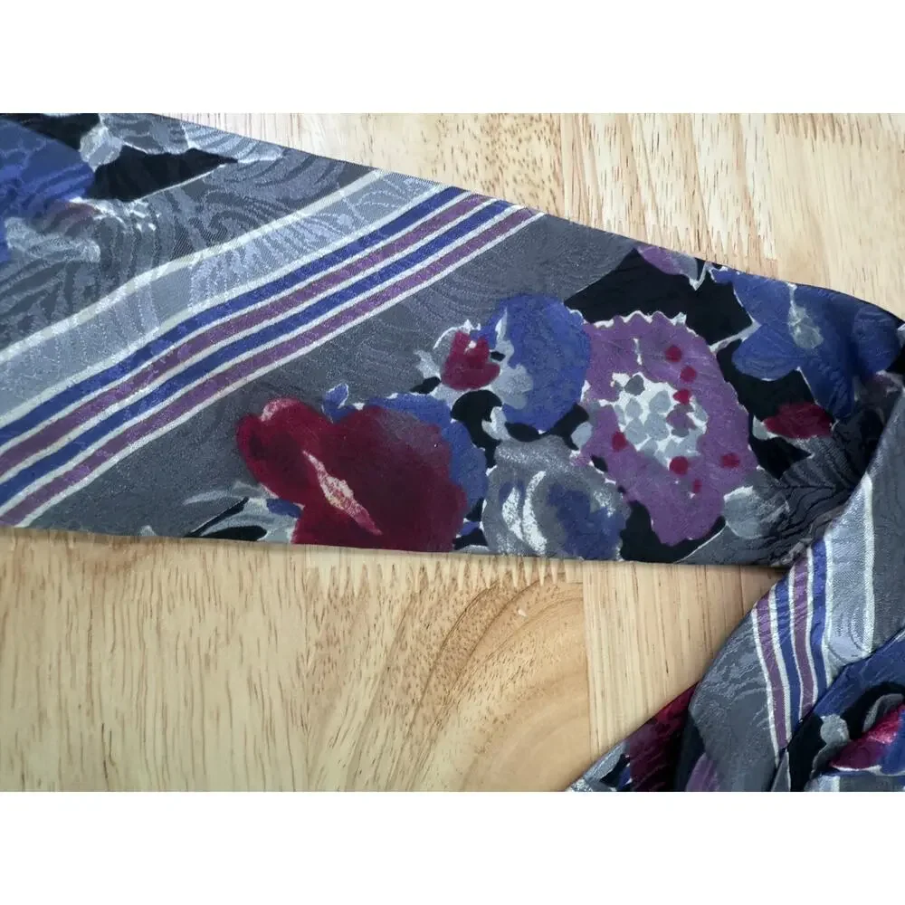 Marc Lewis Italy Men's Silk Neck Tie Purple Pink Silver Floral Abstract JL